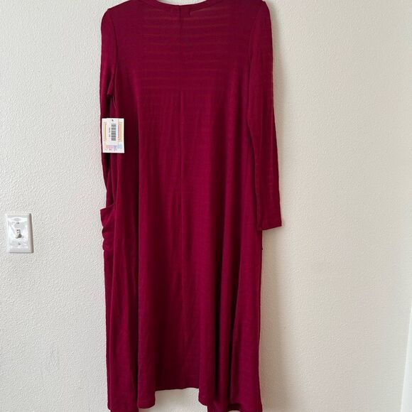 LuLaRoe Sarah Duster Cardigan Open Front Size XS Maroon Striped Pockets - Picture 2 of 9